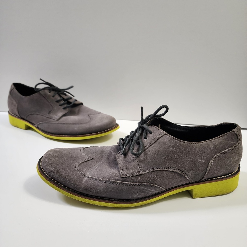 Cole Haan Wingtip Oxford Shoes Mens 11.5 M Gray Suede Neon Green Soles